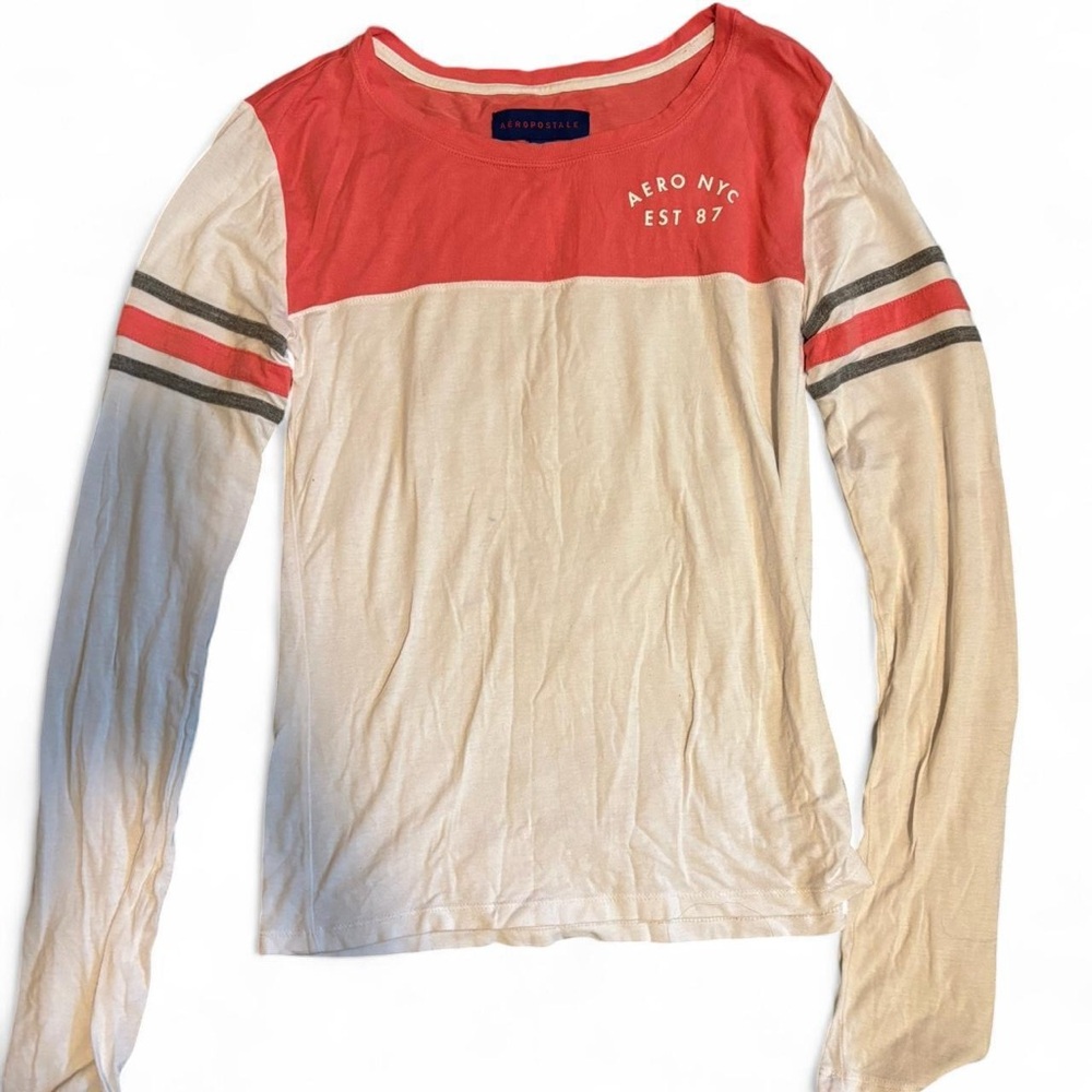 Aeropostale Women’s Long Sleeve Tee - Coral and Cream